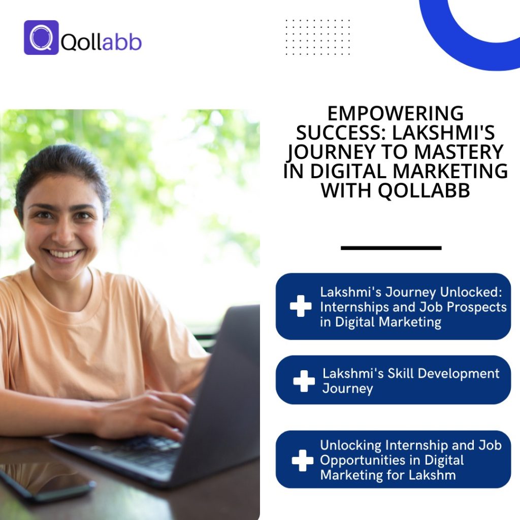 A smiling young woman sitting in front of a laptop, representing success in digital marketing with Qollabb