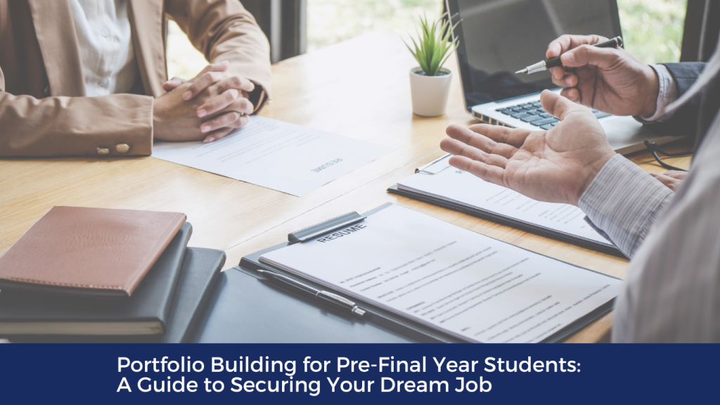 Two professionals reviewing resumes during an interview, representing the importance of portfolio building for pre-final year students.