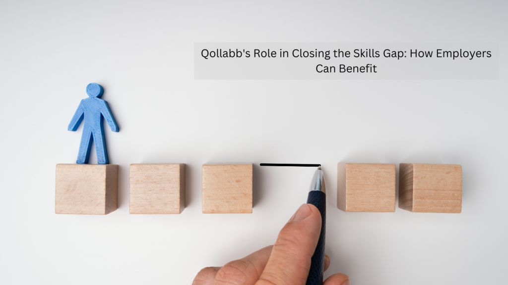 A hand drawing a line to connect blocks, symbolizing Qollabb's role in bridging the skills gap between employers and the workforce.