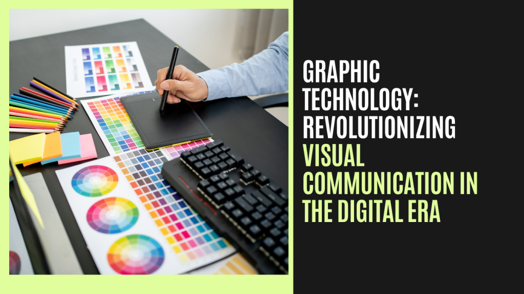 Person using a digital tablet to design with a color palette and keyboard on a desk, showcasing the role of graphic technology in revolutionizing visual communication.