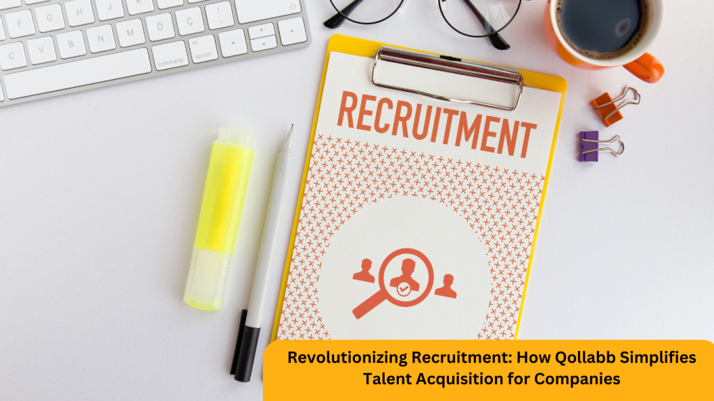 A clipboard with "Recruitment" written on it, alongside office stationery, symbolizing streamlined hiring processes and talent acquisition strategies.