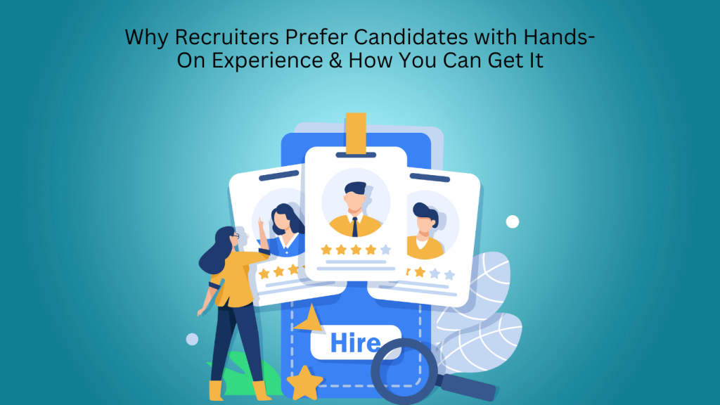 A recruiter evaluates candidate profiles on a digital hiring platform. The image represents the importance of hands-on experience in hiring decisions.