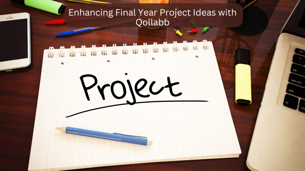 A notepad with the word "Project" written on it, surrounded by stationery items on a wooden desk, symbolizing brainstorming for final year project ideas.