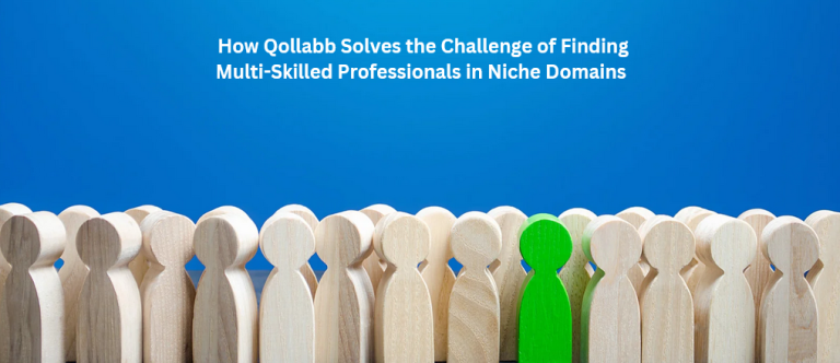 A group of wooden human figures with one green figure standing out, representing the challenge of finding multi-skilled professionals in niche domains.