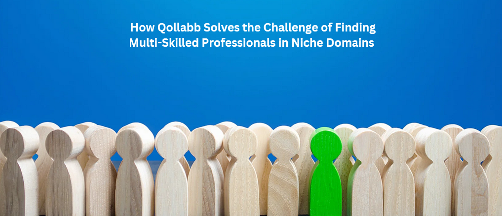 A group of wooden human figures with one green figure standing out, representing the challenge of finding multi-skilled professionals in niche domains.