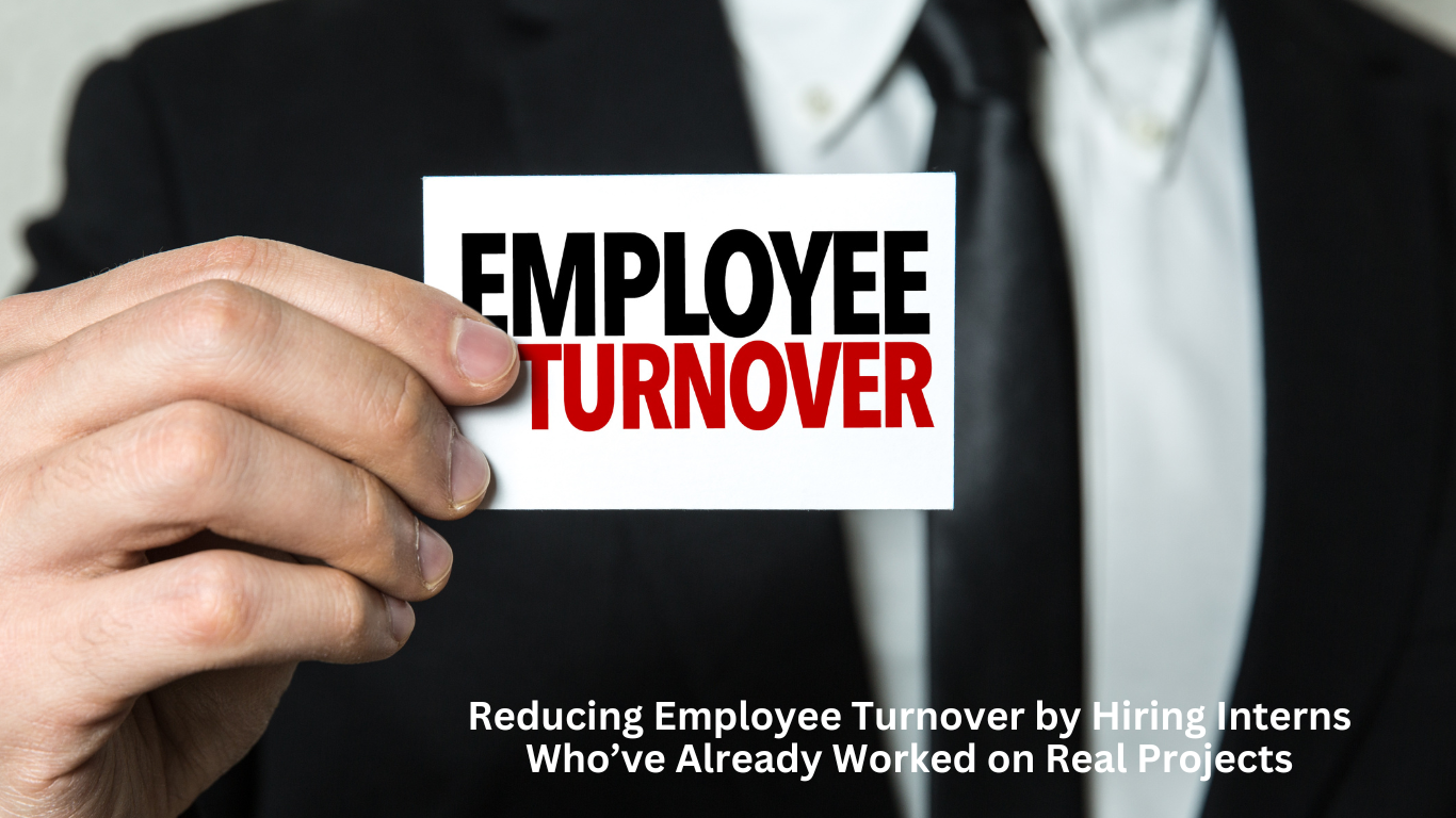 A business professional holding a card that says "Employee Turnover" to emphasize the importance of reducing employee turnover through smart hiring.